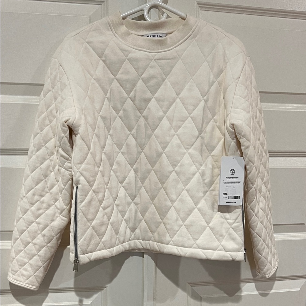 Athleta Cream Quilted Pullover with Side Zippers